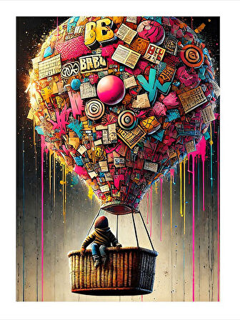 Renkli Balon Sepeti Ve Harfler Hediyelik Ahşap Tablo