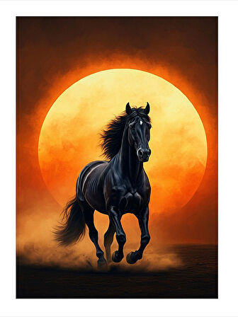 Ateşin Önünde Koşan At Desenli Mdf Tablo