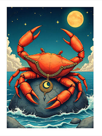 Kırmızı Dev Yengeç Ve Okyanus Hediyelik Ahşap Tablo