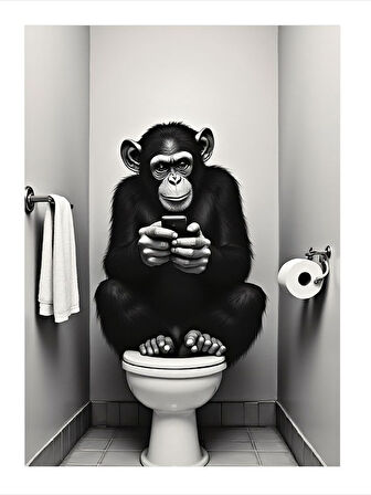 Tuvalette Oturan Maymun Hediyelik Mdf Tablo