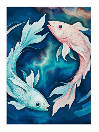 Dönen Balık Çemberi Ve Su Mdf poster