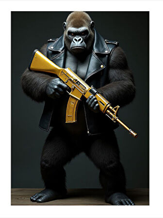 Silah Tutan Güçlü Goril Tasarım Mdf Tablo