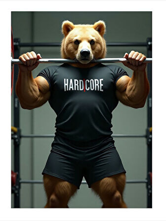 Kaslı Ayı Ağırlık Kaldırıyor Art Mdf Tablo