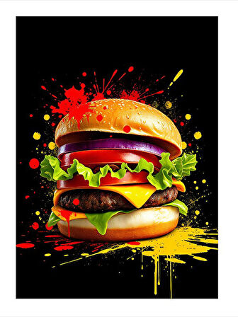 Sıçrayan Renkli Burger Hediyelik Ahşap Tablo