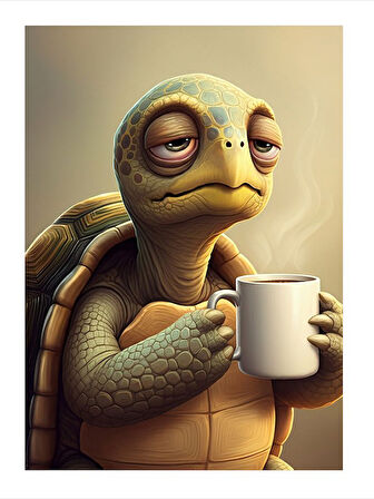 Kahve İçen Kaplumbağa Mdf Tablo