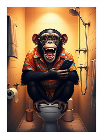 Tuvalette Kahkaha Atan Maymun Art Mdf Poster