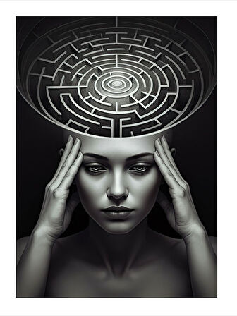 Zihin Labirenti Ve Düşünen Kadın Modern Mdf Tablo