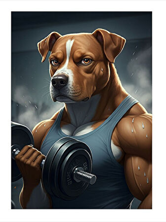 Kaslı Ağırlık Kaldıran Köpek Mdf poster