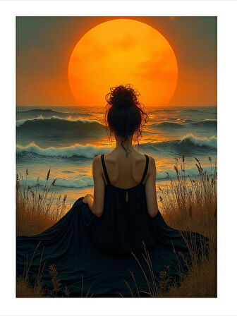 Gün Batımı Ve Meditasyon Yapan Kadın Dekoratif Mdf Tablo