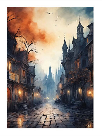 Gotik Tarzda Eski Şehir Model Ahşap Tablo