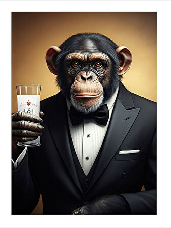 Rakı Tutan Şık Maymun Mdf poster