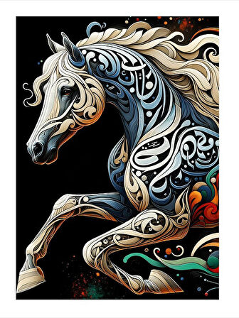 Etnik Süslemeli Beyaz At Dekoratif ahşap Tablo