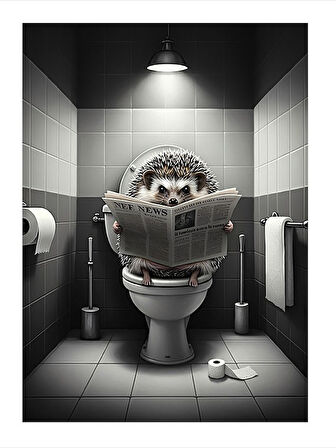 Minimalist Tuvalette Kirpi Hediyelik Ahşap Tablo