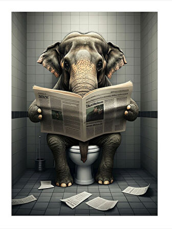 Gazete Okuyan Fil Hediyelik Mdf Tablo