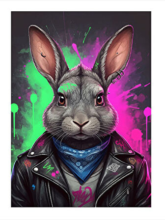 Renkli Modern Tavşan Desenli Mdf Tablo