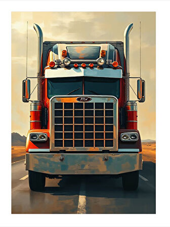 Retro Kamyon Çizimi Art Mdf Tablo