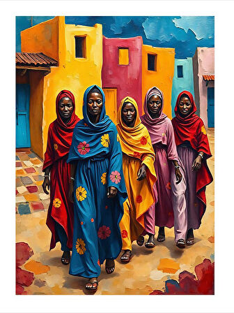 Renkli Geleneksel Kıyafetli Kadınlar Modern Mdf Tablo