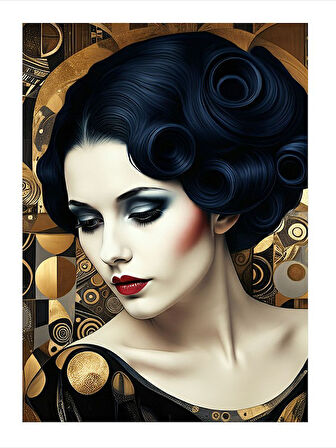 Mavi Saçlı Kadın Portresi Modern Mdf Tablo