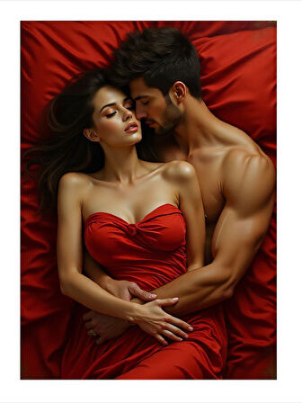 Kırmızı Elbiseli Çift Modern Ahşap Tablo