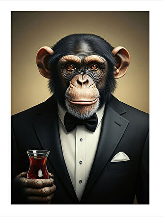 Şık Kıyafetli Şempanze Art Mdf Tablo