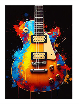 Renkli Elektro Gitar Dekoratif ahşap Tablo