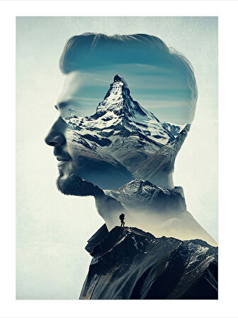 Dağ Ve İnsan Portresi Dekoratif Mdf Tablo