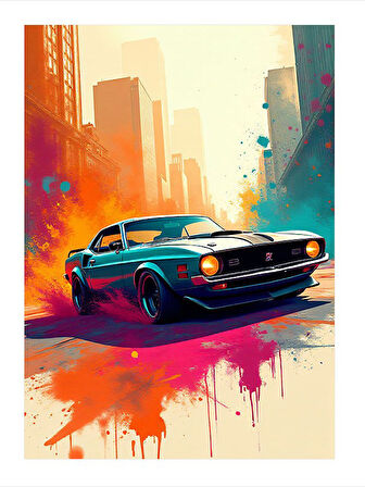 Renkli Spor Araba Art Mdf Poster