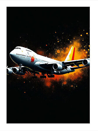 Uçuş Halindeki Yolcu Uçağı Desenli Ahşap Tablo