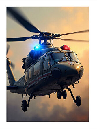 Havada Polis Helikopteri Modern Mdf Tablo