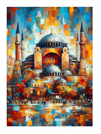 Renkli Camili Tarihi Mekan Modern Ahşap Tablo