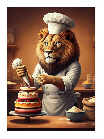 Pasta Yapan Aslan Şef Hediyelik Ahşap Tablo