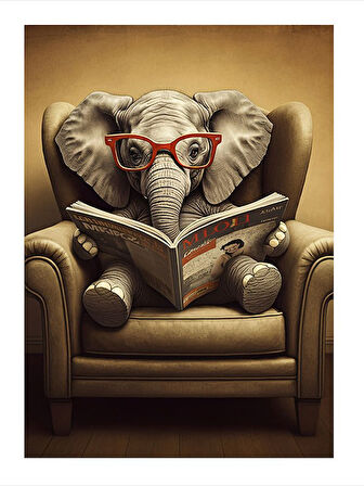 Okuma Gözlüğü Takmış Fil Art Mdf Poster