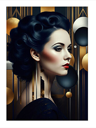 Sanatsal Kadın Profil Portresi Desenli Ahşap Tablo