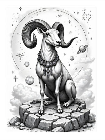 Burç Temalı Koç İllüstrasyonu Model Ahşap Tablo