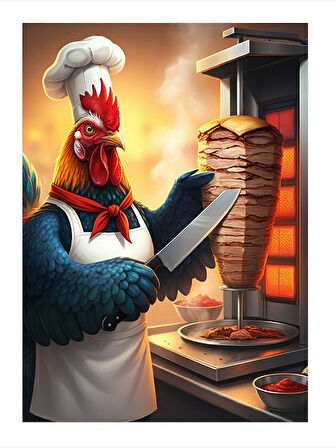 Döner Keserken Horoz Şef Dekoratif ahşap Tablo