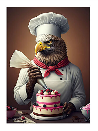 Pasta Hazırlayan Kartal Şef Model Ahşap Tablo