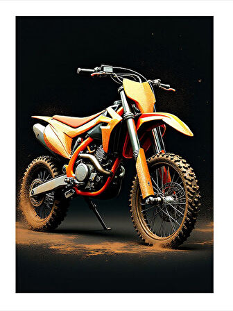 Turuncu Motokros Motosikleti Art Mdf Poster