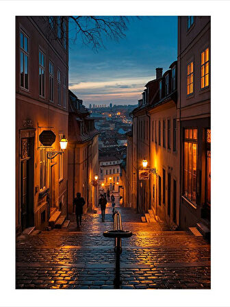 Gece Sokak Manzarası Tasarım Mdf Tablo