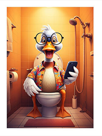 Tuvalette Telefonla Ördek Hediyelik Ahşap Tablo