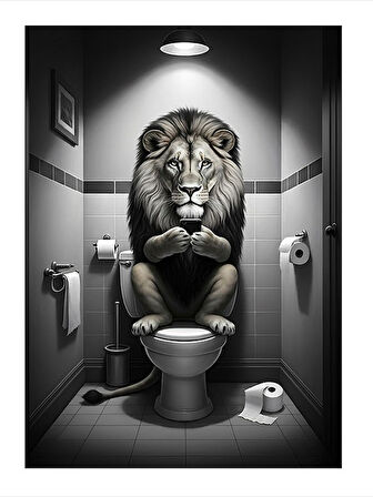 Tuvalette Oturan Aslan Hediyelik Mdf Tablo