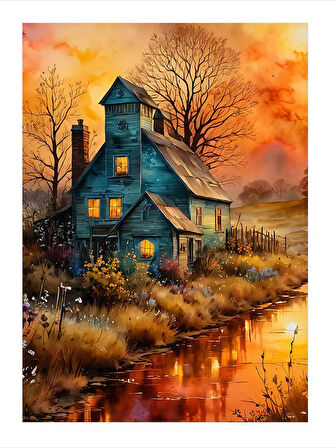 Sonbahar Evi Ve Manzara Art Mdf Tablo