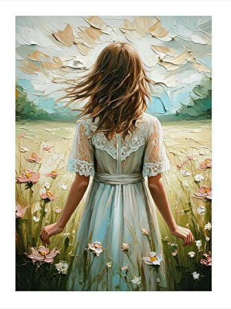 Çiçekler İçinde Kadın Tasarım Mdf Tablo