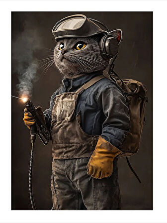 Kaynakçı Kedi Tasarım Ahşap Tablo
