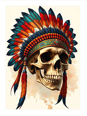 Kızılderili Kafatası Dekoratif Mdf Tablo