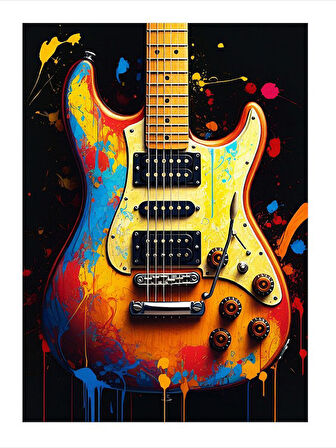 Renkli Elektro Gitar Tasarım Mdf Tablo