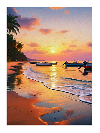 Tropik Gün Batımı Desenli Ahşap Tablo