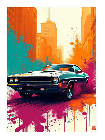 Siyah Araba Fırtınası Tasarım Ahşap Tablo