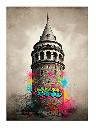 Renkli Galata Kulesi Modern Ahşap Tablo