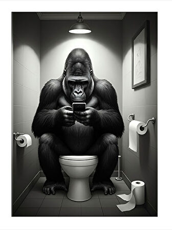 Tuvalette Telefon Ve Goril Mdf poster