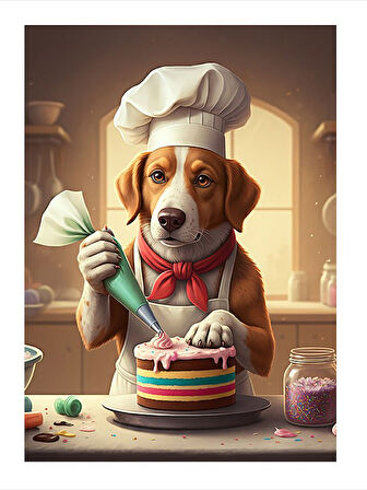 Tatlı Yapan Sevimli Köpek Model Ahşap Tablo